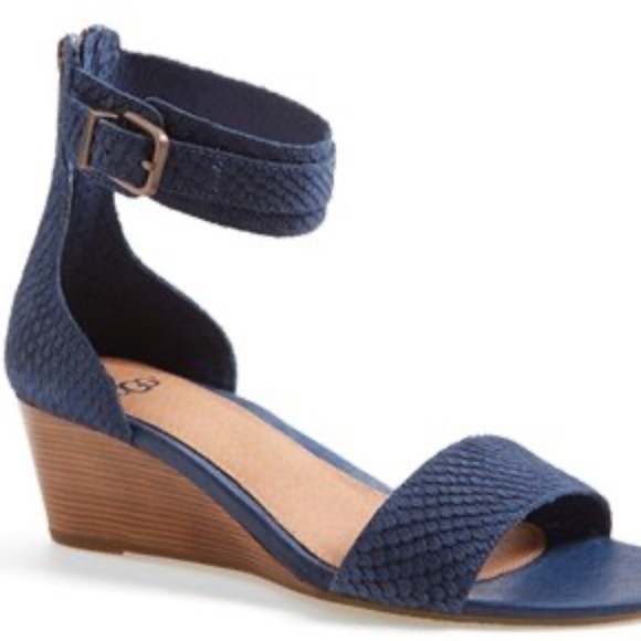 UGG Shoes - Ugg Australia Char Mar Wedge Leather Ankle Strap in Navy Blue